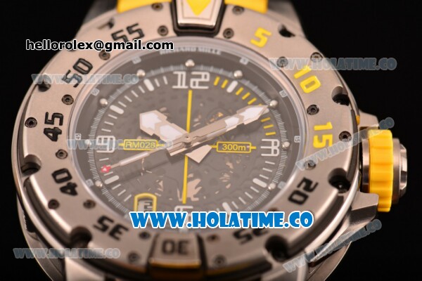 Richard Mille RM028 Swiss Valjoux 7750 Automatic Steel Case with Skeleton Dial and Yellow Rubber Strap - Yellow - Click Image to Close